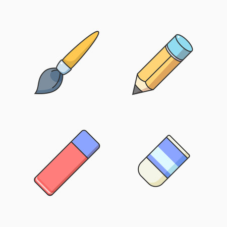 A paint brush, pencil, pen eraser and pencil eraser. Vector Illustrationのイラスト素材