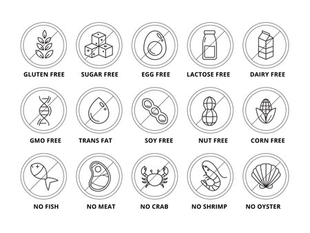 Simple food allergen icon set. Vector Illustrationのイラスト素材