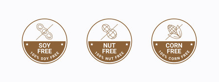 Three Brown food allergen labels. Vector Illustrationのイラスト素材