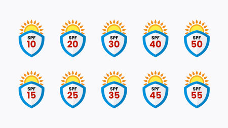 Various type of SPF shield. Isolated Vector Illustrationのイラスト素材