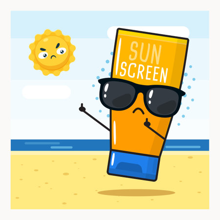 A sun cream product show middle fingers to the sun. Vector Illustrationのイラスト素材
