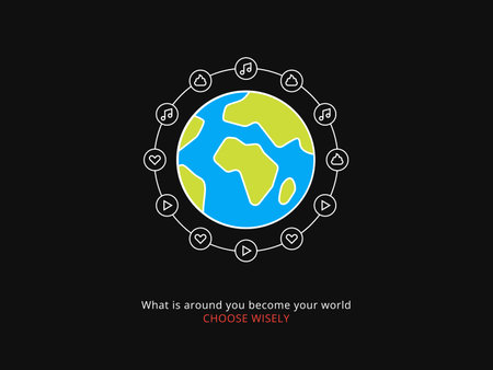 Simple Motivation graphic on a dark background. The signs around the Earthのイラスト素材