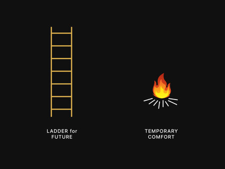 Simple Motivation graphic on dark background. A ladder and a campfireのイラスト素材
