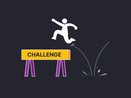 Simple Motivation graphic on dark background. A person jumping over the obstacleのイラスト素材