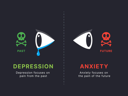 Simple Motivation graphic on dark background. Depression and Anxietyのイラスト素材