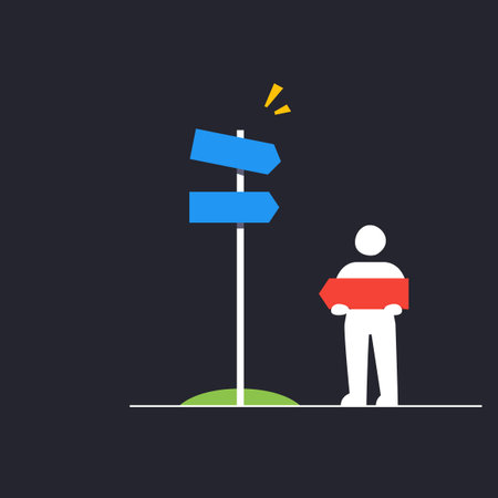 a silhouette is bring a new direction for a road sign. Isolated Vector Illustrationのイラスト素材