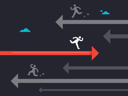 A person is running with different path from others. Isolated Vector Illustrationのイラスト素材