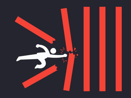 a person is punching through the red bars. Isolated Vector illustrationのイラスト素材