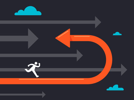 A person is running through the way that turning back. Isolated Vector Illustrationのイラスト素材