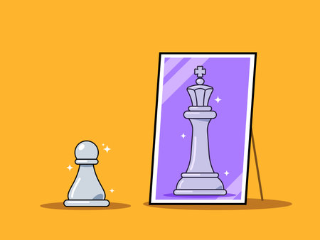 A pawn sees a king in the mirror. Isolated vector illustration.のイラスト素材