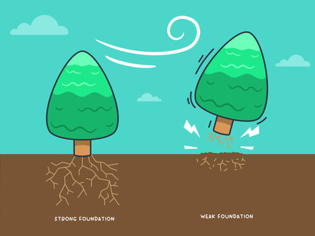 Illustration of Two trees and its foundation. Vector Illustrationのイラスト素材