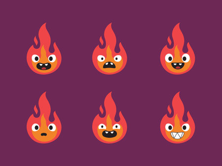 Emoticon group set of the red flames. Vector Illustrationのイラスト素材