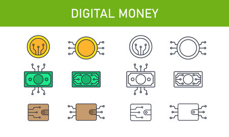 Conceptual signs of Digital Money. Isolated Vector illustrationのイラスト素材