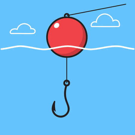 Minimalist Fishing Hook and Red Bobber Line Under The Water Surface.のイラスト素材