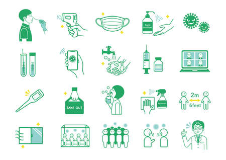 Illustration of corona virus infection prevention measures.のイラスト素材