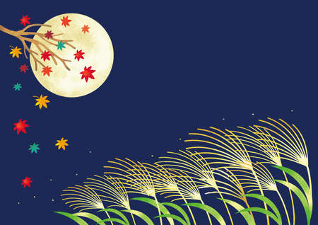 Moon night view, moon watching background illustration.のイラスト素材