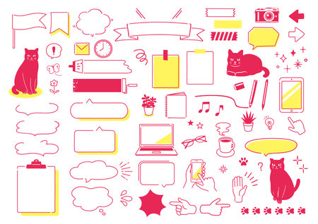 Cat and speech bubble frameset Telework PC stationery Speech bubble catのイラスト素材