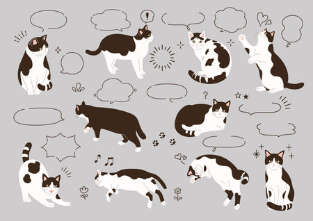 Cat and hand drawn speech bubble setのイラスト素材