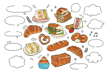 Set of hand drawn doodle bakery icons. Vector illustration.