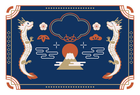 Mt. Fuji and Shoryu Japanese New Year's card templateのイラスト素材