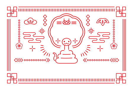 Modern Japanese style New Year's card for 2025, Year of the Snakeのイラスト素材