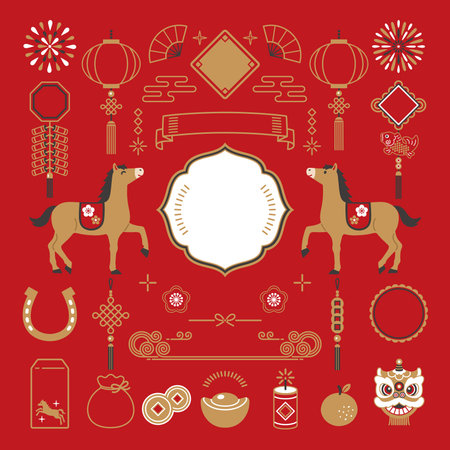 2026 horse and Chinese new year illustration setのイラスト素材