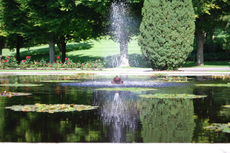 Pond with waterfeatureの写真素材