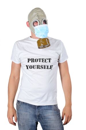 Young man in respiratorの写真素材