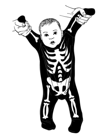 Baby dressed in Halloween costume. Kid, Little baby dressed funny skeleton. Skeleton suitのイラスト素材