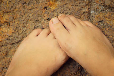 Barefoot women are stressedの写真素材