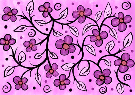 colorful floral illustrated pattern print wallpaper designの写真素材