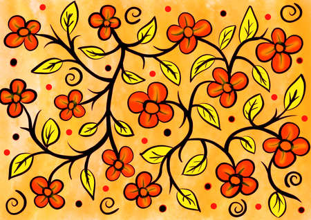 colorful floral illustrated pattern print wallpaper designの写真素材