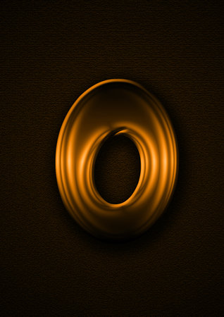 Letter O made of gold metal on brown textured background. 3d renderingの写真素材