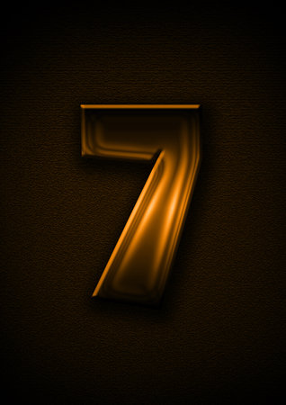 number 7 made from gold metal on brown textured background- 3d renderingの写真素材
