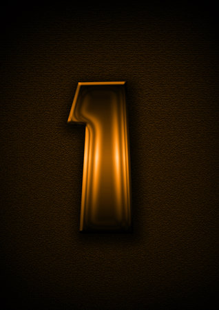 number 1 made from golden metal on dark background, 3d renderの写真素材