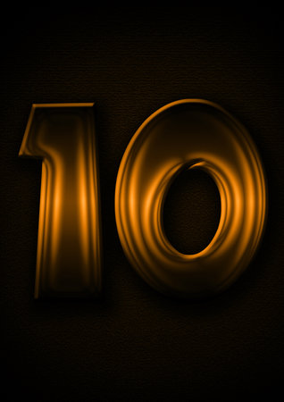golden number 10 on brown textured background. 3d rendered illustration.の写真素材