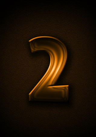 number two made in 3D Golden shine metal isolated on brown textured background