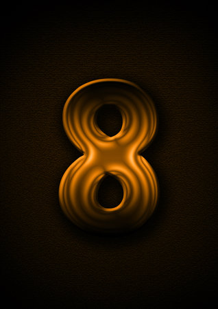 Golden number eight on dark textured brown background. 3d illustration. Toned.の写真素材