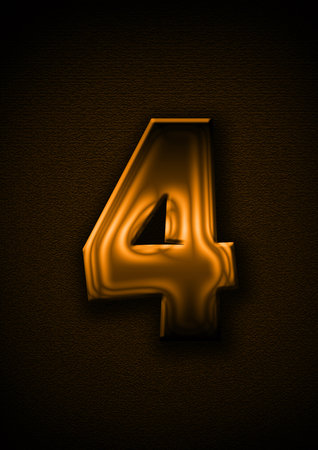 number 4 made of gold on dark background - 3d made in 3dの写真素材