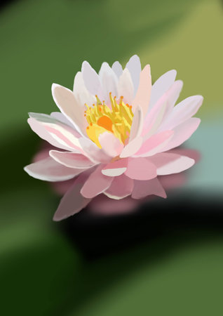 Pink lotus digital painting flower in the pond with green background illustrationの写真素材