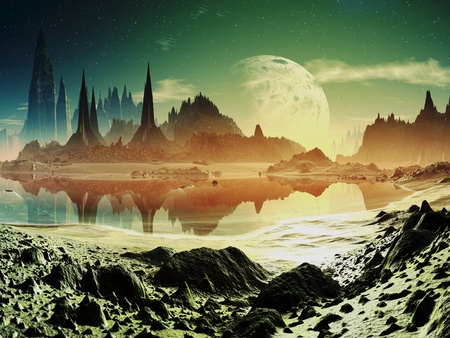 Alien City Ruins beside the Lakeの写真素材