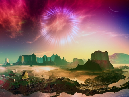 Wormhole over Alien Landscapeの写真素材