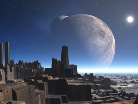 Abandoned Alien City with Two Moonsの写真素材