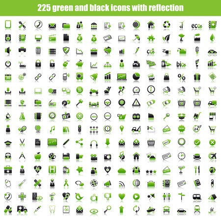 Green and black icons with reflection Green and black icons with reflection