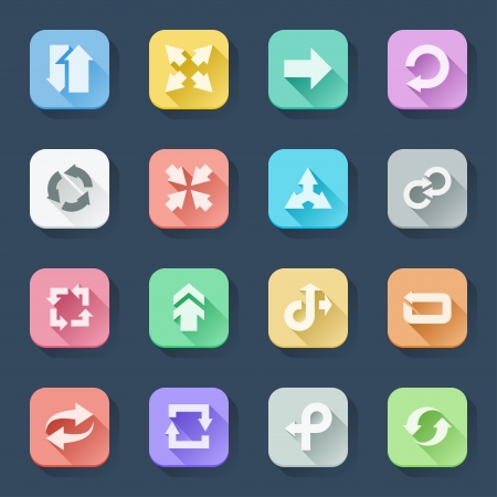 Flat icons in a square with long shadow  Arrowsのイラスト素材