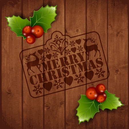 Greeting card about Christmas  Mistletoe on wooden backgroundのイラスト素材