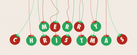 Greeting card about Christmas. Christmas balls with Merry Christmas textのイラスト素材