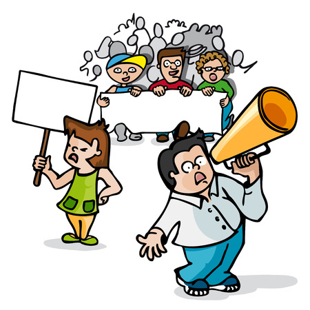 Cartoons about protest march. A guy with a megaphone at a protestのイラスト素材