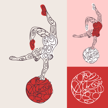 Illustration wth a ightrope artist Red backgroundのイラスト素材