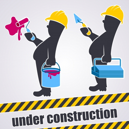 Two workers are working. Maintenance concept. Under constructionのイラスト素材
